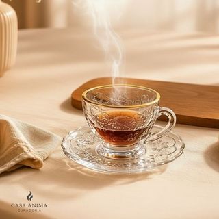 Jogo 6 Xícaras e Pires em Cristal Transparente Xicara de Café Chá da Manhã Borboleta Lyor Xicara de Cafe da Manhã Jogo