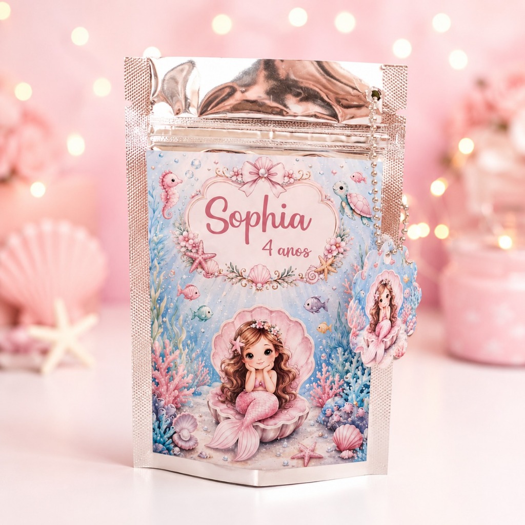 Saquinho Ziplock Personalizado 10x15cm Sereia | Lembrancinha Festa Infantil | sacolinha surpresa