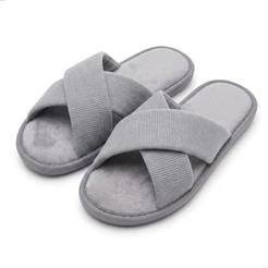 Pantufa Feminina Tiras Cruzadas Antiderrapante Macio Luxo Leve Confortável Cinza
