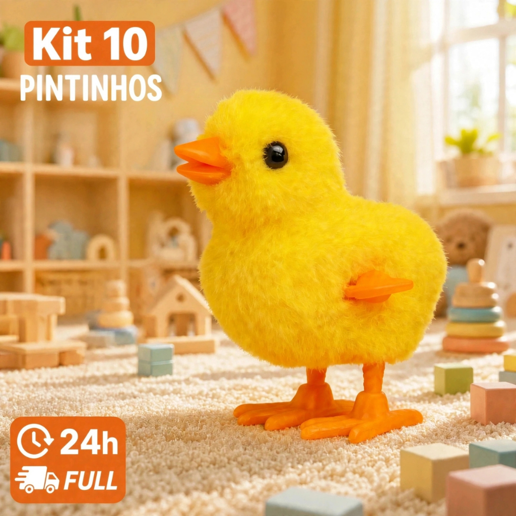 Kit 10 Pintinhos Amarelos Mecânicos a Corda Brinquedo Infantil Divertido para Festas