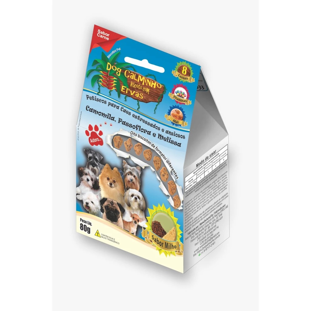 DOG CALMINHO Biscoito com Ervas Calmantes: Camomila, Passiflora e Melissa - 80g - Biscottini Pet