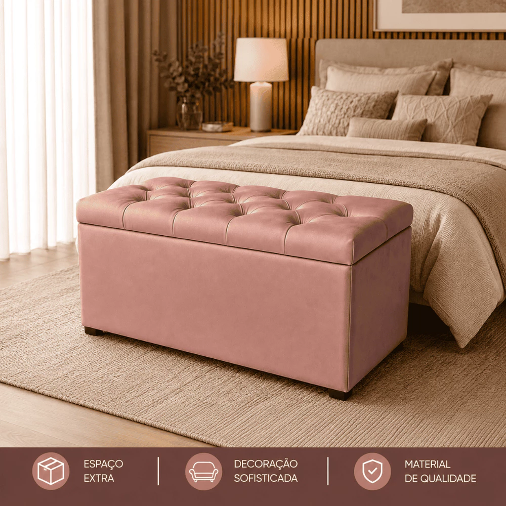 PUFF BAÚ CAPITONÊ PÉ DE CAMA SUEDE BAÚ ORGANIZADOR PORTA OBJETOS BRINQUEDOW ROUPAS DECORATIVO CLOSET