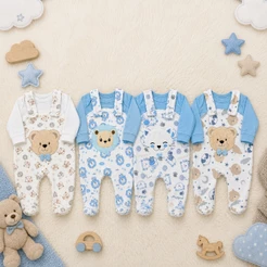 Conjunto De Jardineira Soft 2 Peças Para Bebê Bordado De Inverno Menina Menino