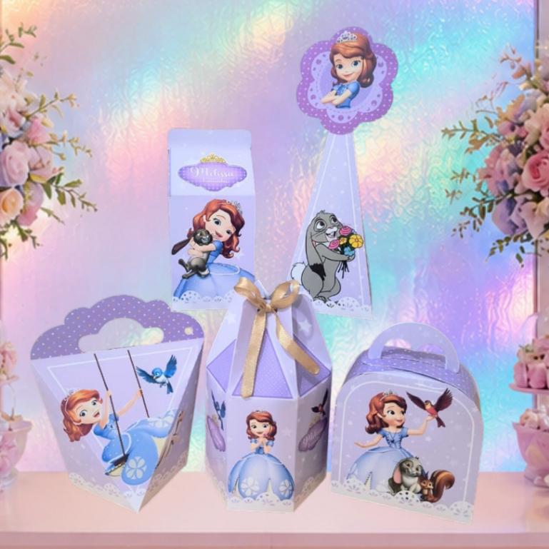 KIT FESTA PEGUE/MONTE Personalizado PRINCESA SOFIA. Caixinha, lembrancinha, decoração de festa infantil.