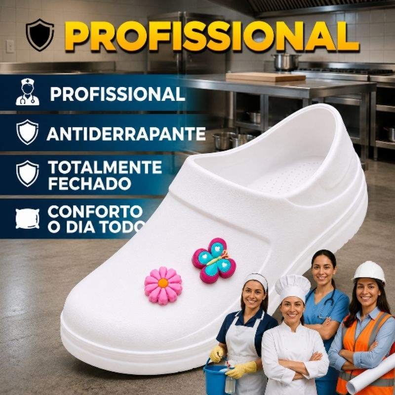 Sapato Serviço Fechado Flores Profissional EPI Limpeza DIARISTA Cozinheira Eva Antiderrapante Confortável (Nr-32 Flores)