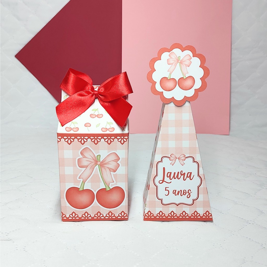 Kit festa caixinhas personalizadas (PEGUE E MONTE) no tema CEREJINHA / Lembrancinhas de festa infantil