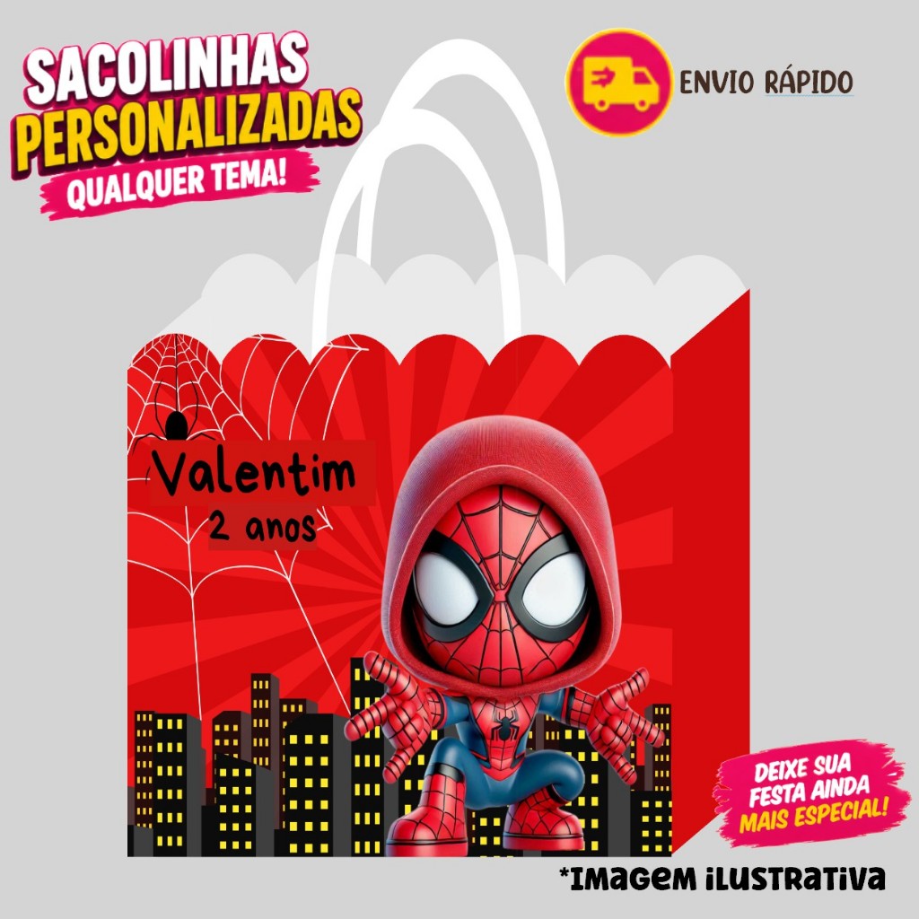Sacolinha HOMEM ARANHA BABY  Personalizados | Sacolinha | Lembrancinha | Mimos | Aniversário (PEGUE E MONTE)