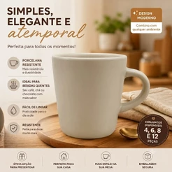 Kit 4, 6, 8 ou 12 Xícaras Tulipa Porcelana Branca Lisa 120ml Café Chá Hotel Restaurante Buffet