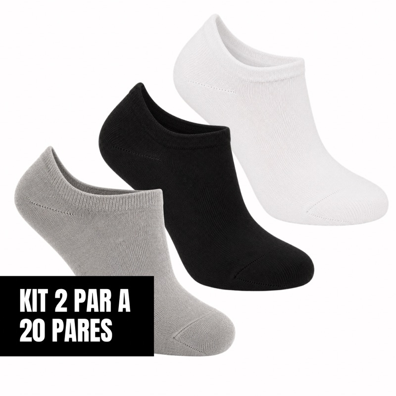 Kit 2 a 20 Pares Meia Cano Curto Soquete Masculina Feminina Poliéster Elastano Confortável Minay