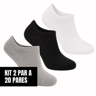 Kit 2 a 20 Pares Meia Cano Curto Soquete Masculina Feminina Poliéster Elastano Confortável Minay
