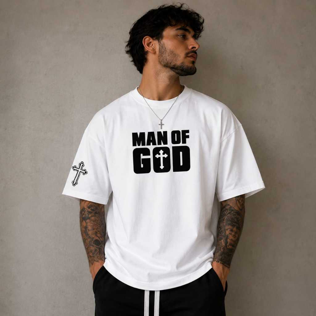 Camiseta Masculina Oversized Estampada Estilo Streetwear Man Of God Linha Premium 100% Algodão Confortável
