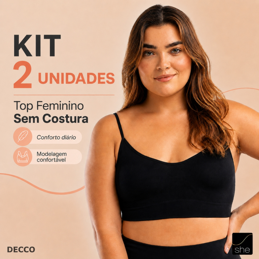 Kit Com 2 Sutiãs Top Alças Básico Fitness Sport She Lingerie Em Microfibra Sem C