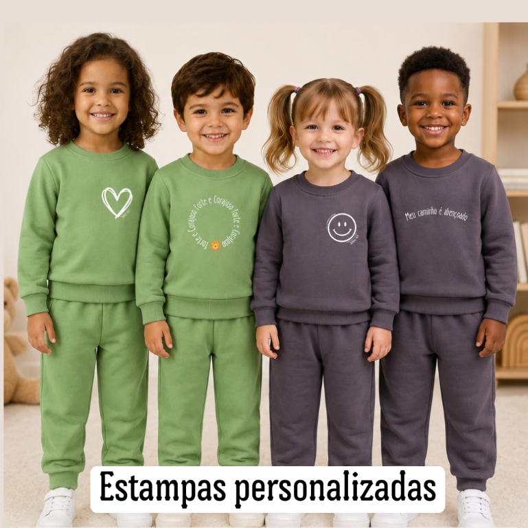 Conjunto Moletom Infantil Peluciado Personalizado Menino Menina