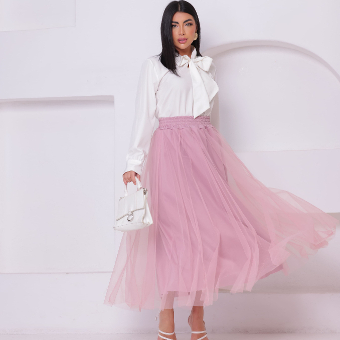 SAIA MIDE TULE FORRADA LONGA LISA MODA MODESTA EVANGELICA EXECUTIVA