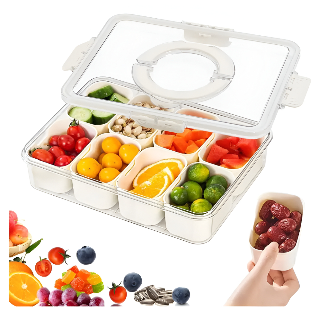 Organizador Hermético Grande Com 8 Divisórias Geladeira B-max Casa Cozinha Frutas Comidas Pote