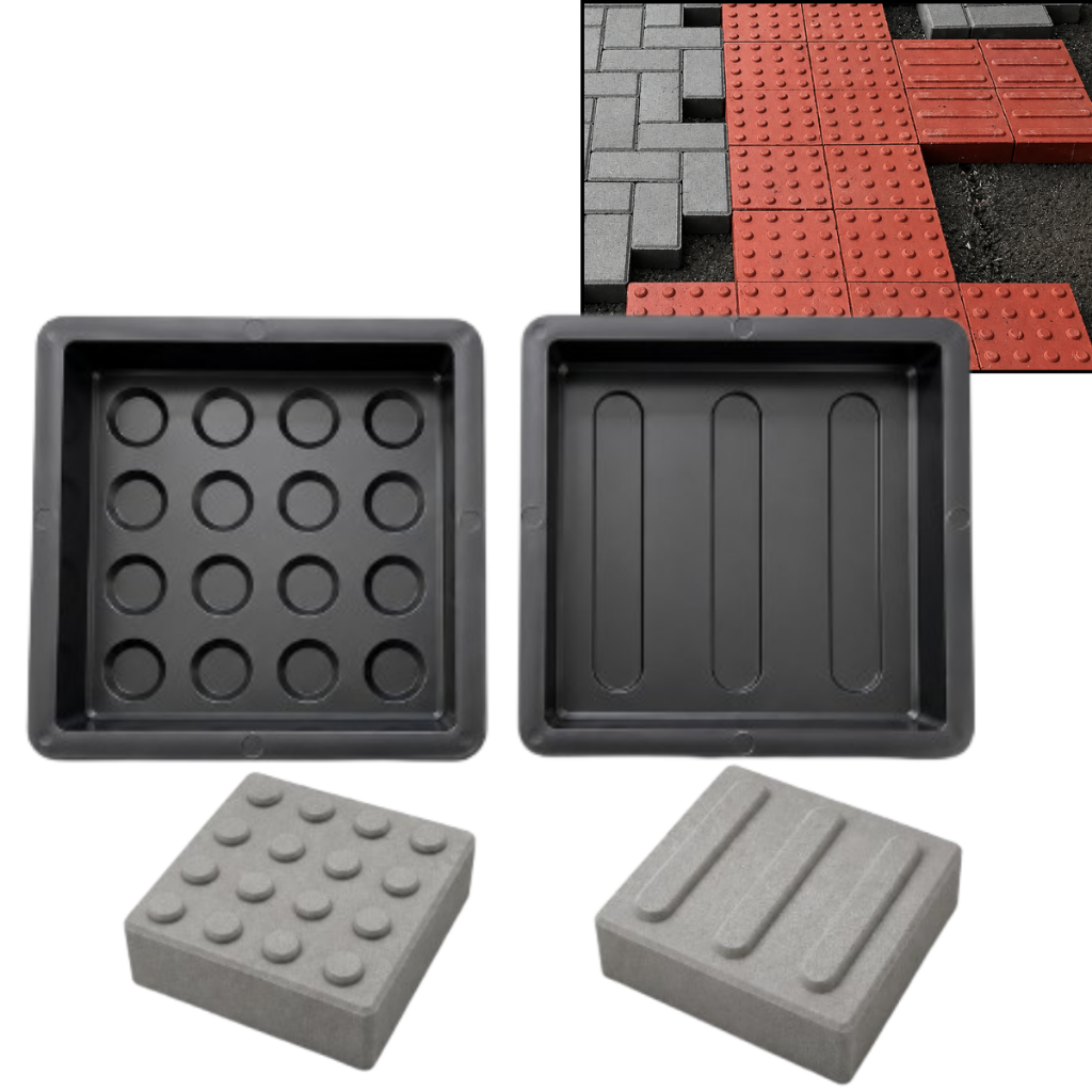 Kit Molde Piso Tátil Concreto 20x20x4 Direcional + Alerta Forma Reforçada para Fabricação de Pisos