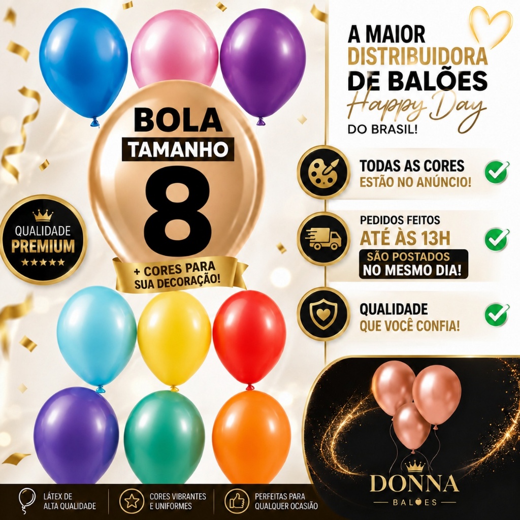 Bola de Aniversário 8 c/ 50 unidades Formato Redondo