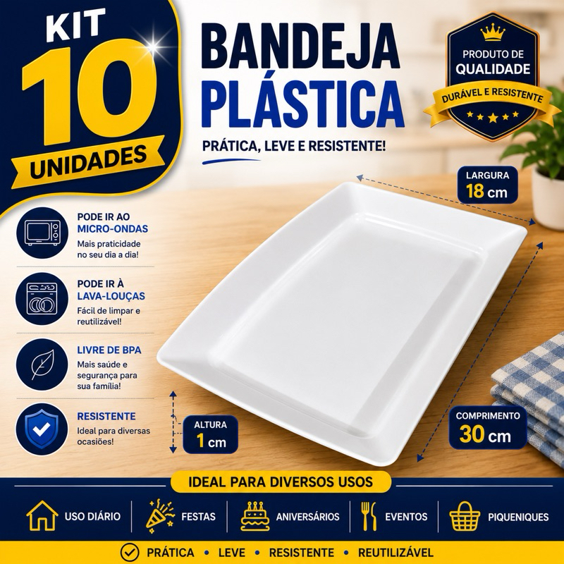 Kit 10 Bandejas Petisqueira Plástico branca Lanches Porções Petisco Festas Lanchonete casa Churrasco