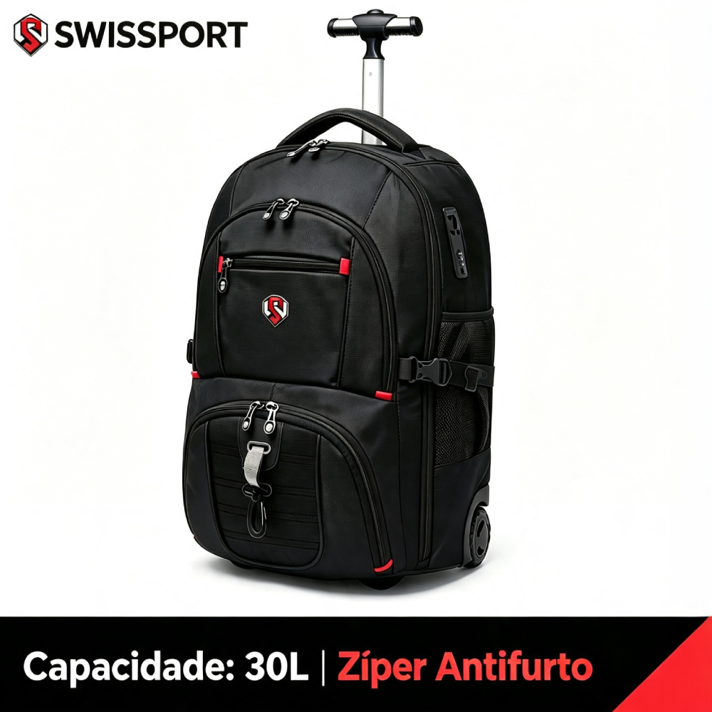 Mochila Masculina com Rodinhas Antifurto para Notebook 15.6" Executiva Viagem Tr