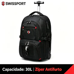 Mochila Masculina com Rodinhas Antifurto para Notebook 15.6" Executiva Viagem Trabalho Swisssport