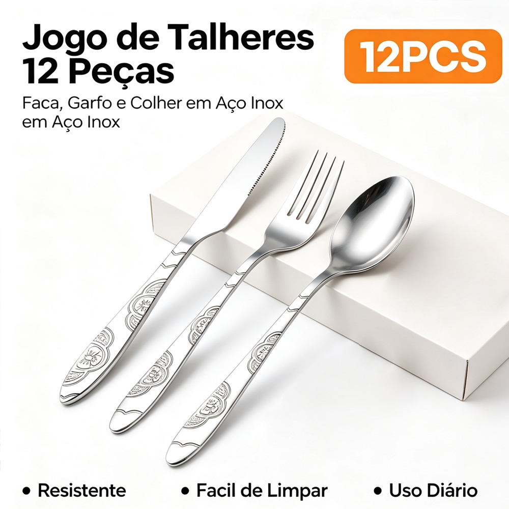 Belifou Kit 12 Jogo De Talheres Para Bife Aço Inoxidável Prata Ouro Inox Garfo Colher Faca Mesa
