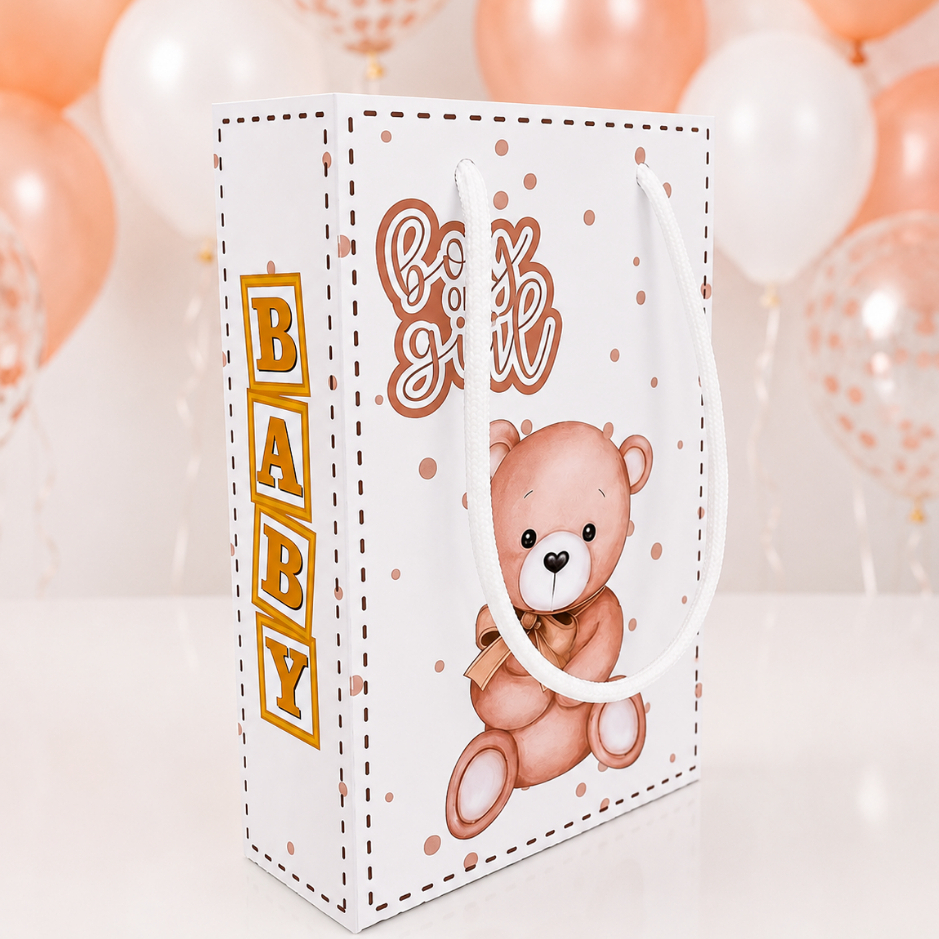 Sacolinha P Ursinho Dourado Personalizada | Lembrancinha Chá de Bebê | Chá Revelação | Chá de Fraldas