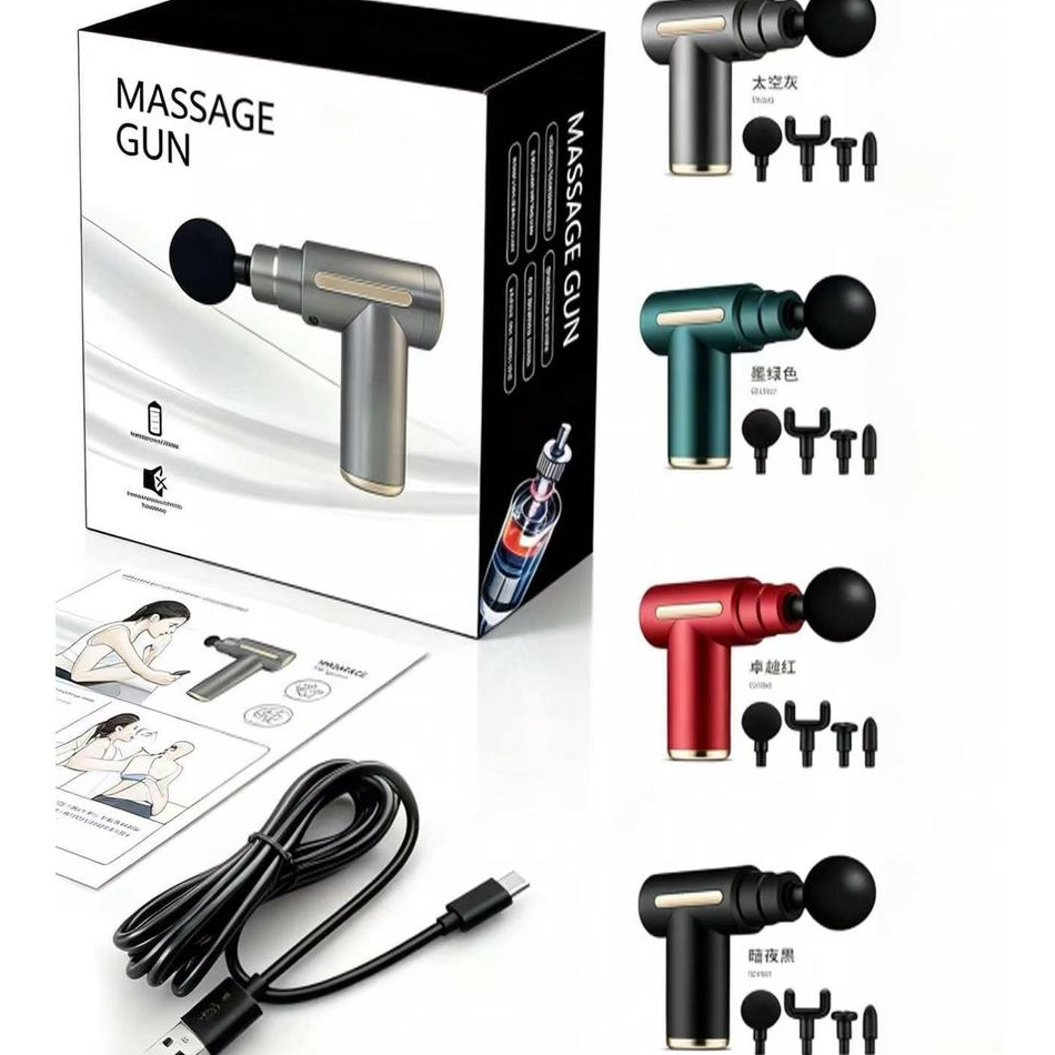 Pistola de Massagem Muscular Portátil Elétrica Profissional Recarregável USB com