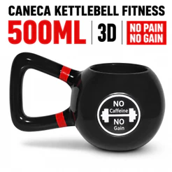 Caneca Criativa 3D Peso Academia Kettlebell Fitness Cerâmica 500ml BROGLIO Musculação Café Chá