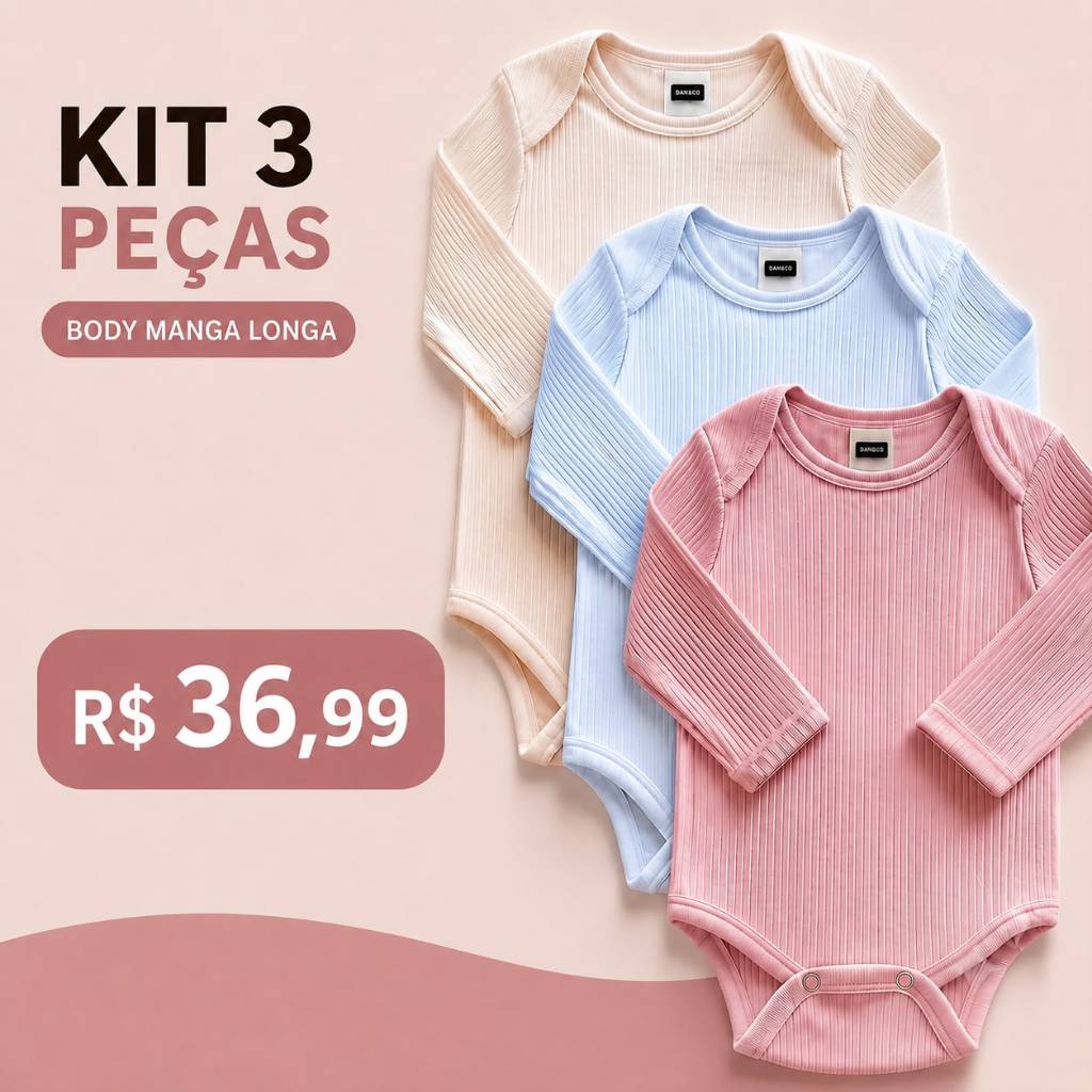 Kit 3 Body roupa de Bebê menina menino 100% Algodão canelado Manga Longa saída maternidade macacão bebê menina