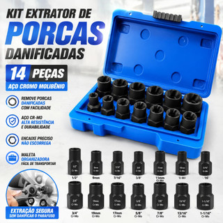 Kit De Extração De Parafuso E Porca De Impacto 14 Peças