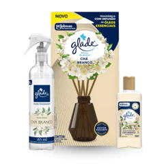 Kit Glade Cha Branco Home Spray 265ml + Gotas Perfumadas 120ml + Difusor 100ml