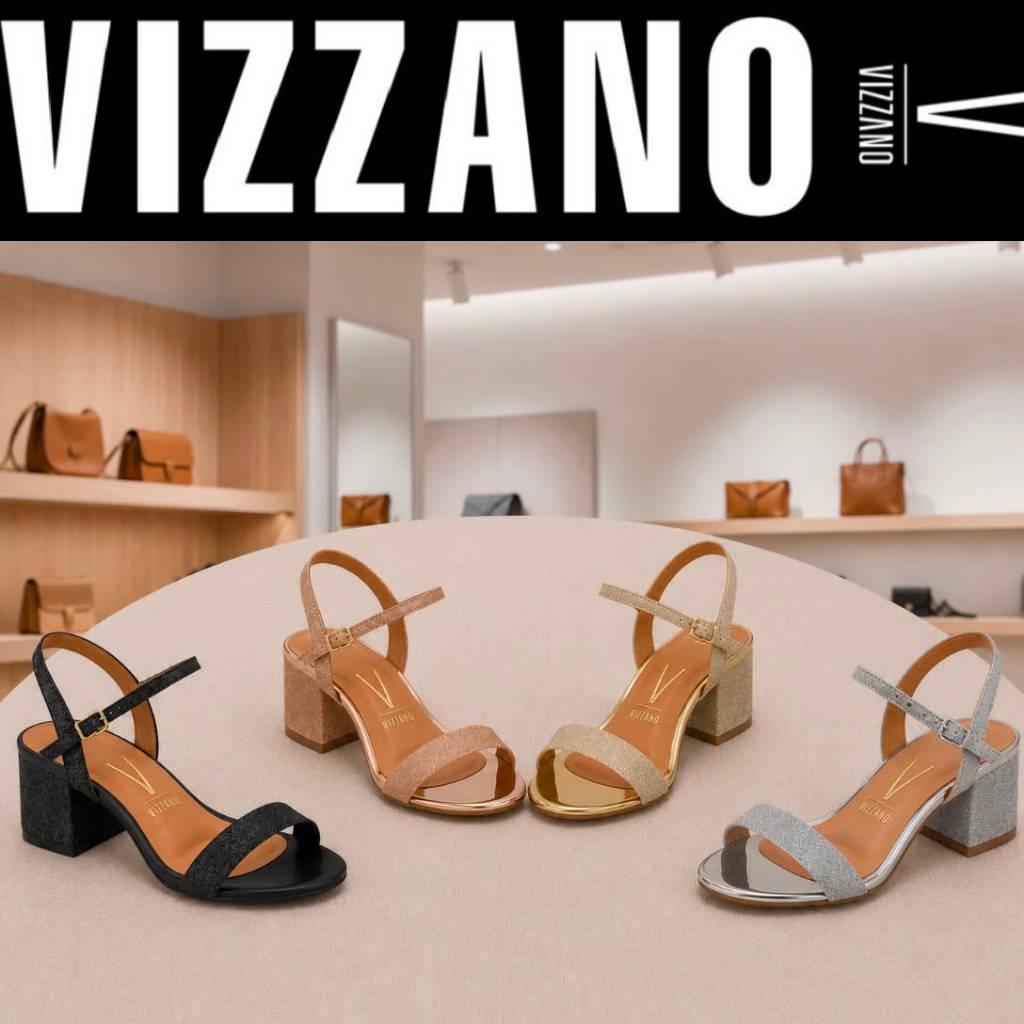 Sandália Feminina Vizzano Com Glitter Salto Bloco Baixo Festa 6291.900