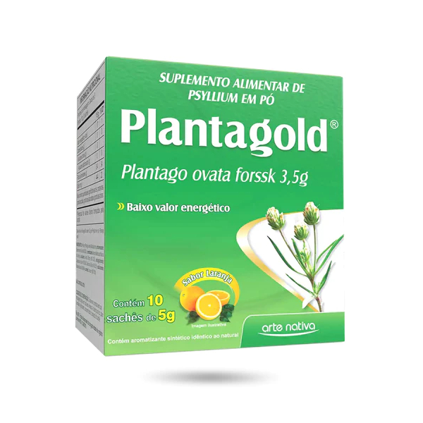 PlantaGold Psyllium Plantago Ovata c/10 sachês de 5g Laranja Arte Nativa