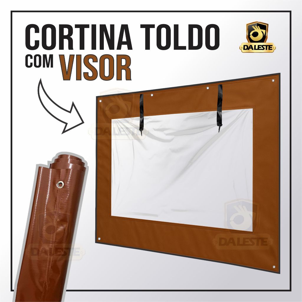 Cortina Toldo Com Visor Lona Impermeável Dupla Face Ilhós Diversos Tamanhos Sacada Portão Quintal