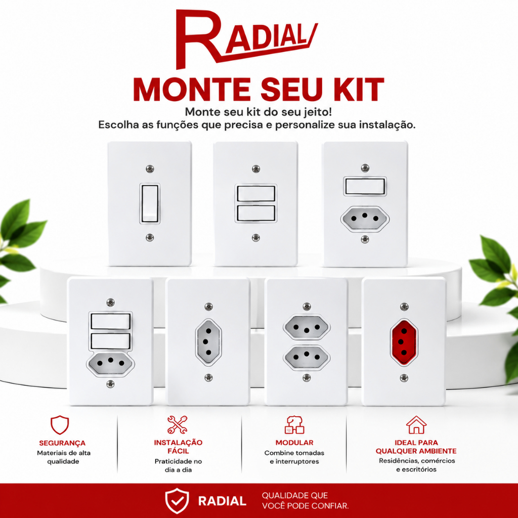 Radial Tomada Interruptor Embutir 4x2 10A/20A Tomadas Simples 10a/20a Tomada + Apagador - Linha GELO