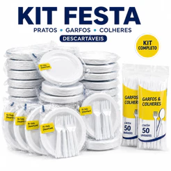Kit Festa Econômico Descartável Pratos + Garfos 50 a 250 Unidades Envio Rápido Promoção TopVendas