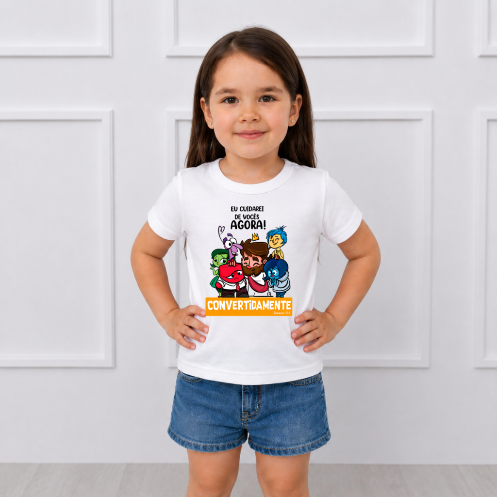 Camiseta Infantil Unissex Estampada Convertidamente Moda Algodão Delicada