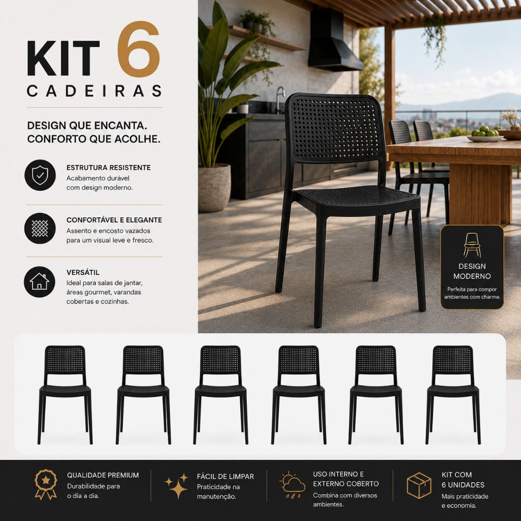Conjunto 6 Cadeiras Mônaco Rattan para Área Gourmet e Varanda