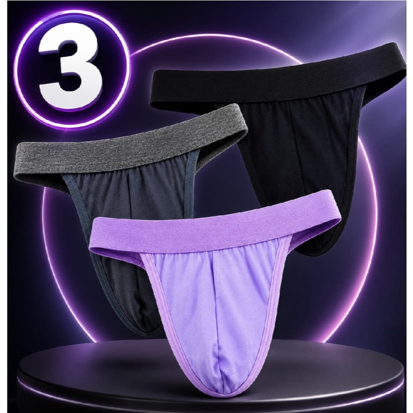 kit 3 Cueca Masculina Jockstrap Fio Dental em Algodão Conforto Estilo.
