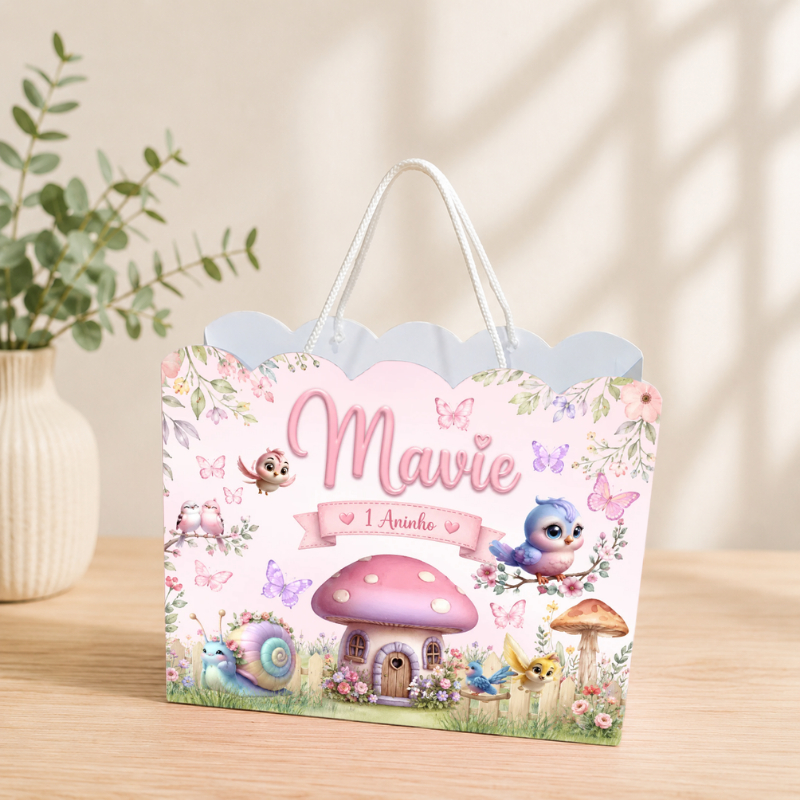 Sacolinha Personalizada Jardim Encantado Pegue e Monte Lembrancinha Aniversário Infantil Mimos Festa