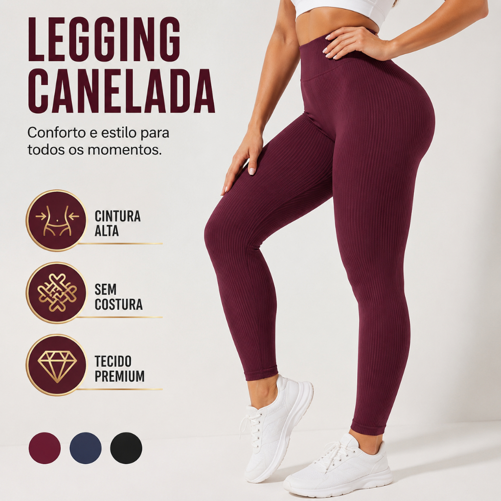 Calça Legging Canelada Feminina Cintura Alta Sem Costura Academia Fitness Premium Não Transparente