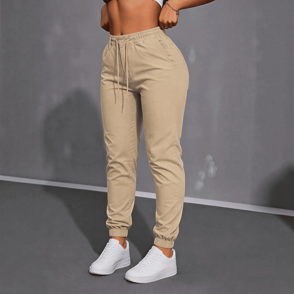 Calças Feminina Jogger Punho Bolso Elastano Estilosa Fashion Cintura Alta Confortável Casual Premium Tendência Moda — imagem 1