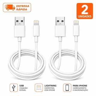 Kit 2 Cabos iPhone Lightning USB Carregador Compatível iPad iOS Resistente Carregamento Rápido Turbo 1 Metro Branco