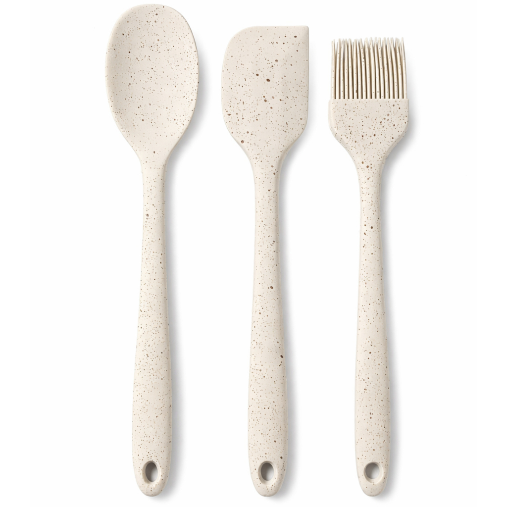 Kit 3 Utensílios de Silicone Premium Cozinha Espátula Colher Pincel Macio Antiaderente Resistente
