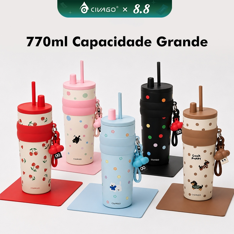 CIVAGO Copo Térmico 770ml Fashion Garrafa Térmica Aço Inox Revestimento Interior Cerâmico Antivazamento e Anti-poeira
