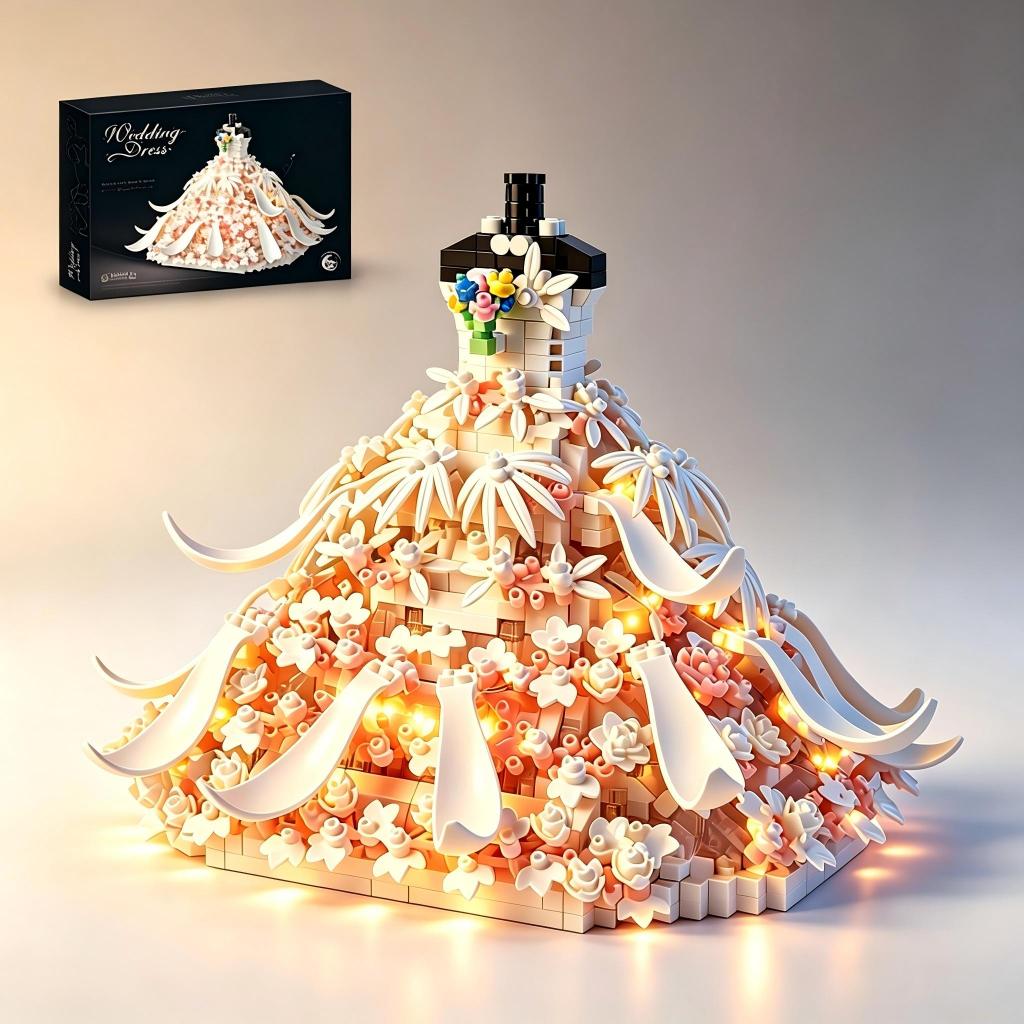 Bloco Micro Montável Vestido de Noiva com Luz LED – 1500 Peças ABS