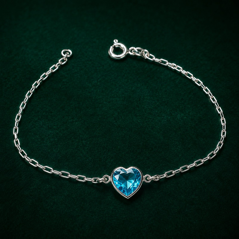 Pulseira Coração Azul Prata 925 Feminina