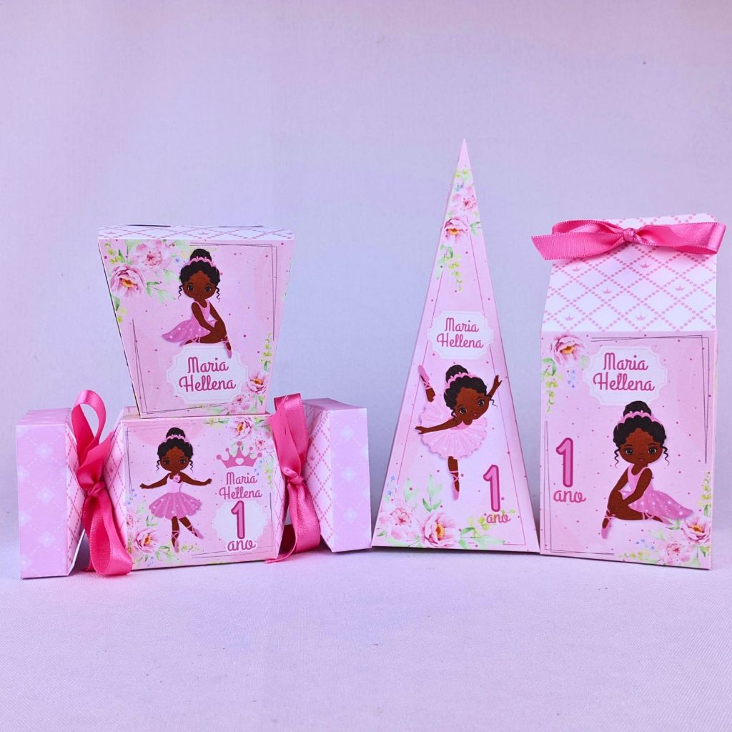 Kit 10 a 45 Caixinhas Personalizadas Lembrancinhas Bailarina Morena Para Festa Aniversario Festinha