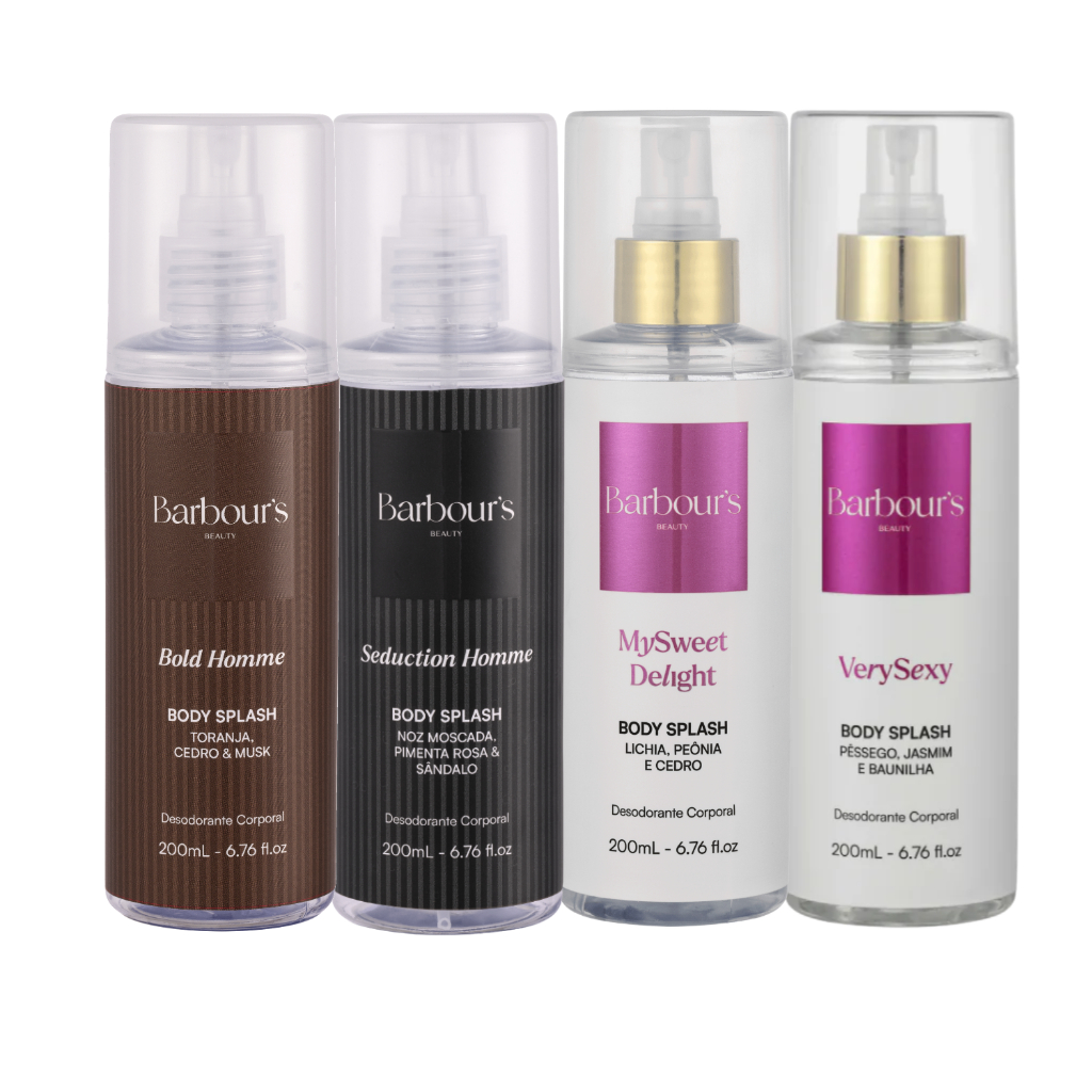 Kit 4 Body Splash Barbour’s Beauty 200ml Delight Very Sexy Bold Seduction