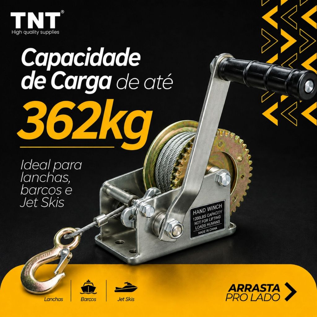 Guincho Manual de Catraca TNT com cabo de aço para Carreta Lancha Barco Jet Ski